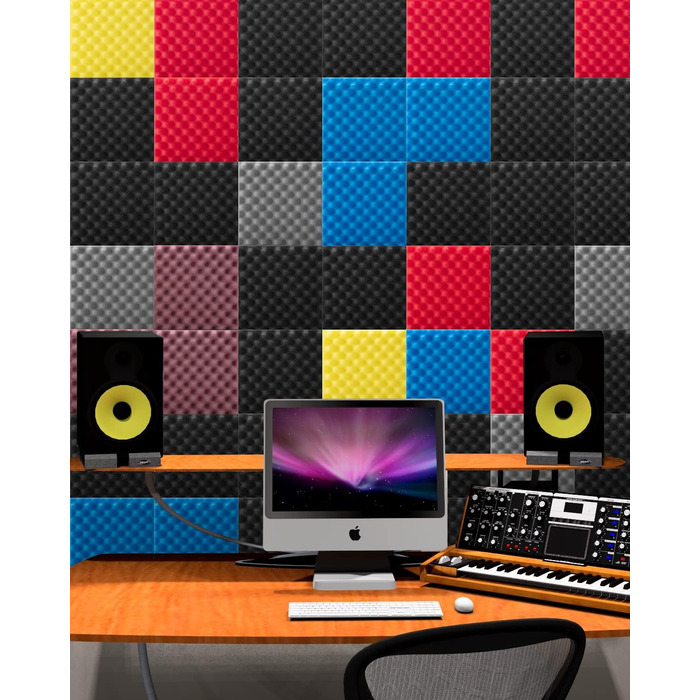 Акустичний шумопоглищаючий поролон «Яйце» з самоклейкою, 12 шт, вогнестійкий звукопоглинаючий матеріал для студії звукозапису, офісу та дому, чорний, 30×30×2,5 см