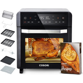 COSORI Air Fryer 12L, 11 Multifunctions, Dehydrating, Proofing Function, Dual Heating, Viewing Window, Airfryer XXL, Convection Oven, Mini Oven, Recipe Book, 7 Accessories, 220℃ Black+Silver Air Fry Oven