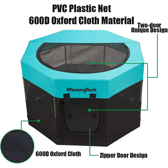 Клітка-загон для собак, котів, кроликів та морських свинок XhuangTech, з м'якого матеріалу, портативна, складана, з металевим каркасом, для цуценят, блакитна (87,6 x 87,6 x 54,9 см)