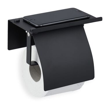 Relaxdays Toilet Paper Holder with Shelf, Black