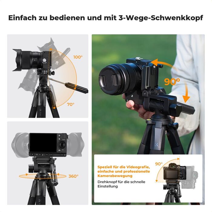 Штатив K&F Concept S255A3+BV01: Легкий штатив з сумкою, для камери/DSLR/відеокамери, з підтримкою смартфонів та планшетів (190см, 2-в-1)