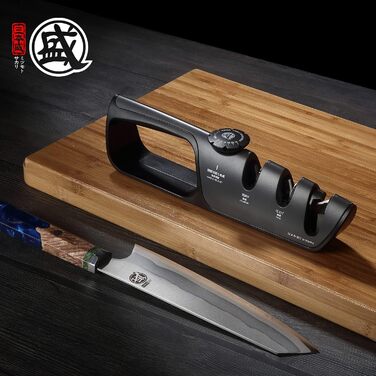Професійна точилка для ножів MITSUMOTO SAKARI, 3-ступенева, регульований кут, японська багатофункціональна точилка і полірувальник для кухонних ножів