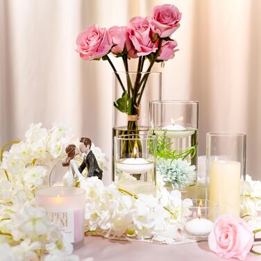 Candle Holders Glass Candle Holders Candle Stands Glass Cylinders: Romadedi 12-Piece Set of Candle Holders for Pillar Candles, Floating Candles, Candle Glass Vase for Wedding Party Dining Table Table Decoration Living Room Decor
