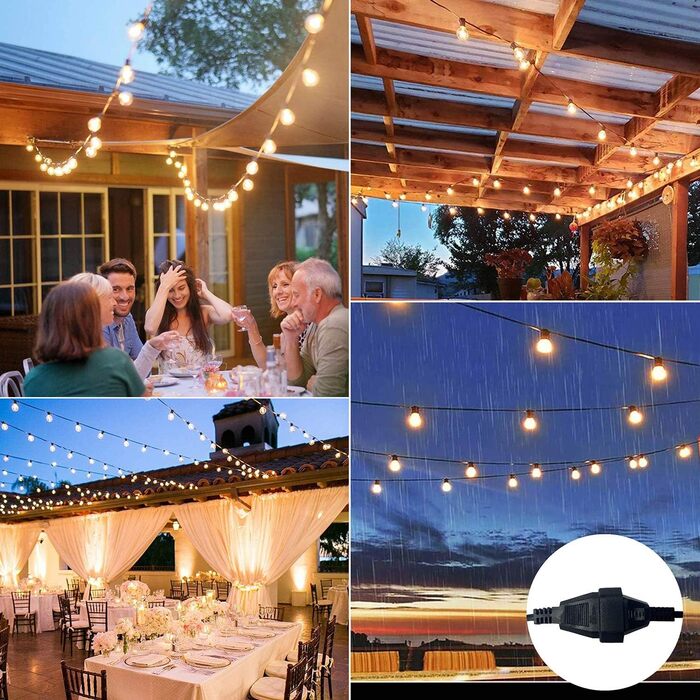 ZOTOYI String Lights Bulbs Outdoor, 15M Outdoor String Lights Bulbs, 25 G40 Bulbs 2 Replacement Bulbs IP65 Waterproof Warm White LED Filament Bulbs for Indoor Decor Outdoor, Party, Festival, Wedding