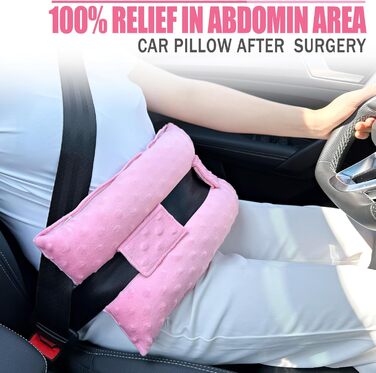 Hysterectomy Seat Belt Pillow, Hysterectomy Recovery, a Must-Have After Surgery, Belly Pillow with Ice/Heat Pack for Tummy Tuck, C-Section Recovery, Gifts, Minky Dot Coral