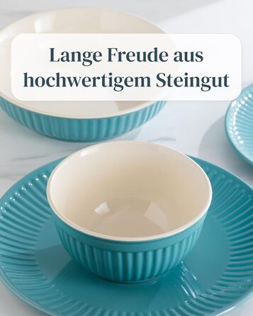 Набір посуду Steingut Hygge 24 шт. для 6 осіб: тарілки, миски, сервіз Pure Living Petrol