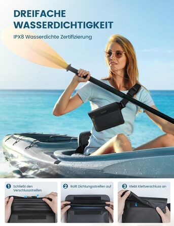 Водонепроникна сумка Lamicall [2 шт.] - водонепроникний поясний мішок з регульованим ремінцем, IPX8, для водного спорту, плавання, пляжу, катання на човнах - чорний