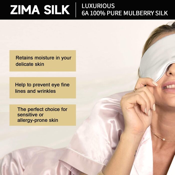 Маска для сну ZIMASILK з регулюванням, 22 Momme, 100% шовк марука, 3D-форма, супер м'яка та дихаюча, блокує світло, темно-синя