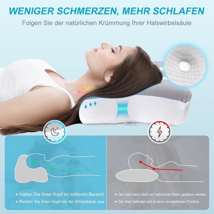 NPET Memory Foam Pillow, Neck Support Pillow for Neck Pain Relief, Ergonomic Orthopedic with Skin-Friendly Pillowcase, Adjustable Neck Support