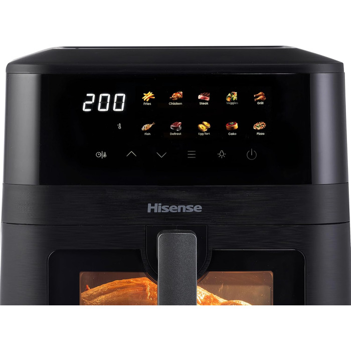 Фритюрниця без олії Hisense HAF2700DCD, 2700 Вт, 11 л, 8 програм, антипригарне покриття, дисплей, енергоефективна, SyncServe, чорна