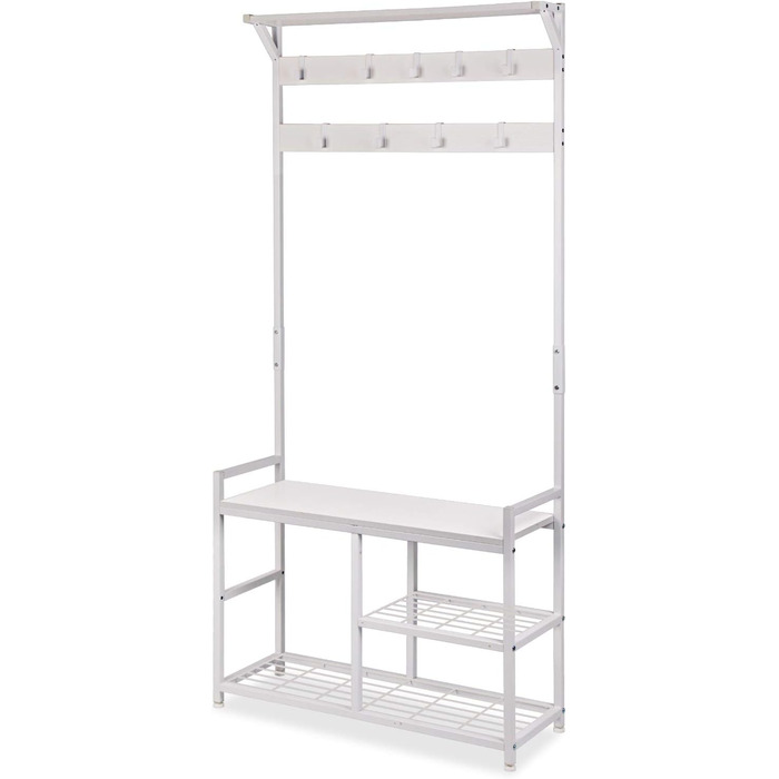 Leader Accessories Coat Rack with Bench Metal Coat Rack Rustic Clothes Rack 182x30x84cm (H x W x D) White