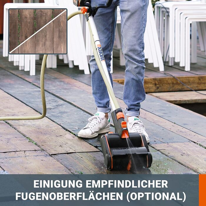 WORX WG441E.9 20V Cordless Multi-Brush - multifunctional surface brush for cleaning stone & wood surfaces & removing weeds - integrated water connection - PowerShare compatible - without battery & charger (includes 4Ah battery & charger)