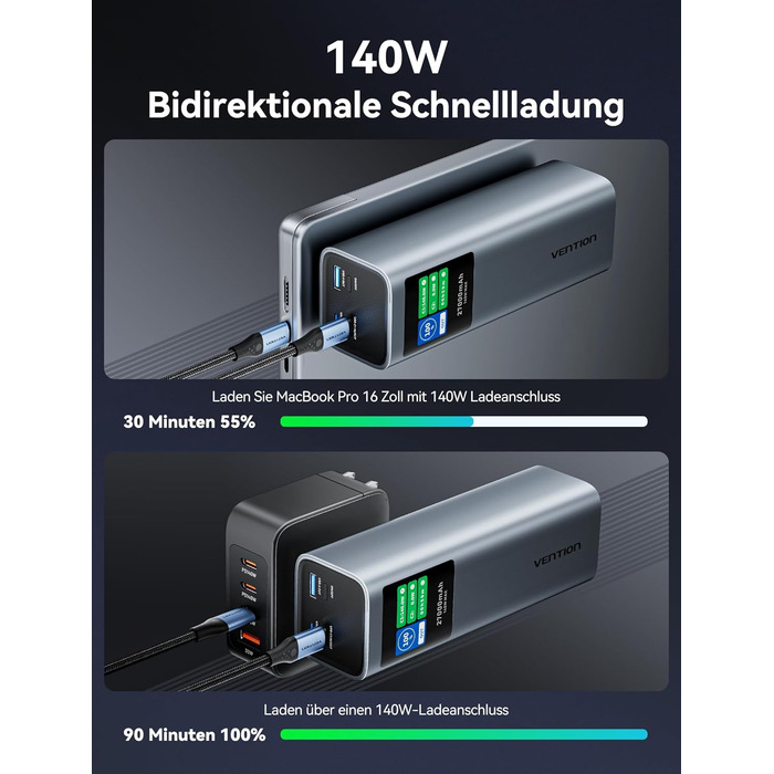 Power Bank VENTION 27000 mAh 140W з PD3.1: зарядка для ноутбуків, iPhone, iPad, Galaxy | FKE-EU