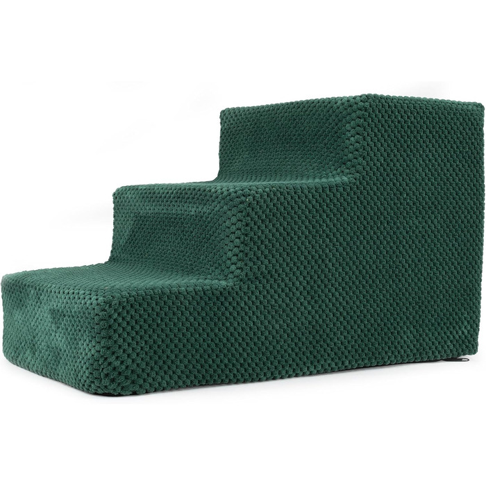 Сходинка для собак та котів, 30 см, 3 сходинки, плюшевий покрив, зелений колір