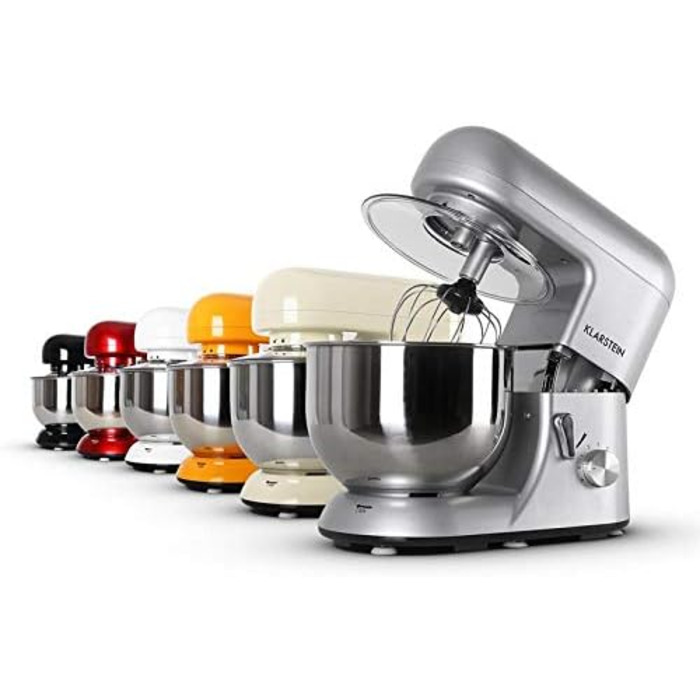 Klarstein 5L Stainless Steel Stand Mixer - 2000W Kitchen Machine with Dough Hook & Whisk - 6 Speed Universal Mixer for Baking & Cooking