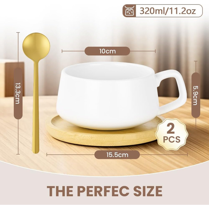 Набір кавових чашок капучино з блюдцем, 4 шт. Об'єм 320 мл, з кераміки, товстостінні, для еспресо, капучино, лате (чорний)