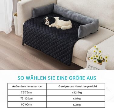 Килимок для собак OKYUK: м'яке, зручне ліжко для собак великих, середніх та маленьких порід. Ручної роботи, знімний чохол, 90x90 см, сіро-чорний колір