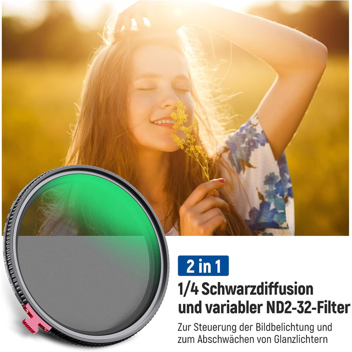 NEEWER 72mm Дифузор + ND2-ND32 Фільтр (2 в 1) для фото та відео, HD, водовідштовхуючий, знімає ефект туману, без X Cross