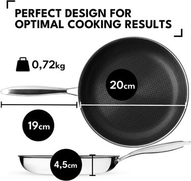 Сковорода Onyx Cookware 20 см з антипригарним покриттям | Для всіх типів плит, включаючи індукційні | Стійка до подряпин, без PFAS | Нержавіюча сталь/алюміній (3 шари) | Можна використовувати в духовці до 260°C
