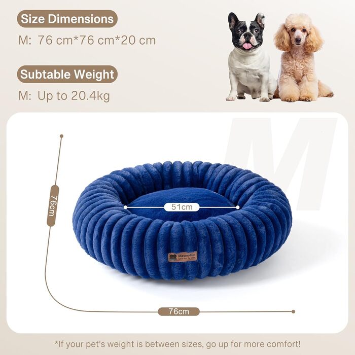 Кругле лежанка для собак MEWOOFUN, м'яке та зручне, 76x76x20 см, Marineblau (Темно-синій)