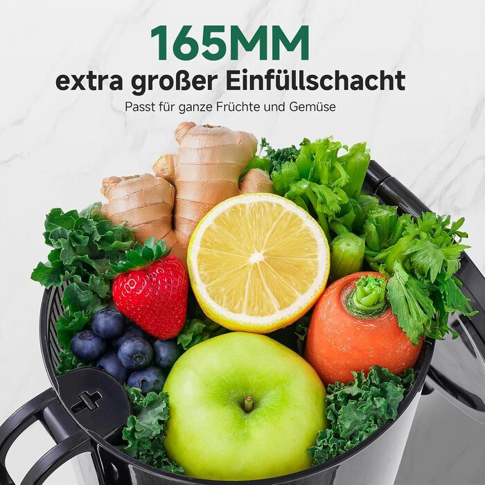 Автоматична повільна соковижималка AMZCHEF з XL-завантажувальним отвором 150 мм, чорна