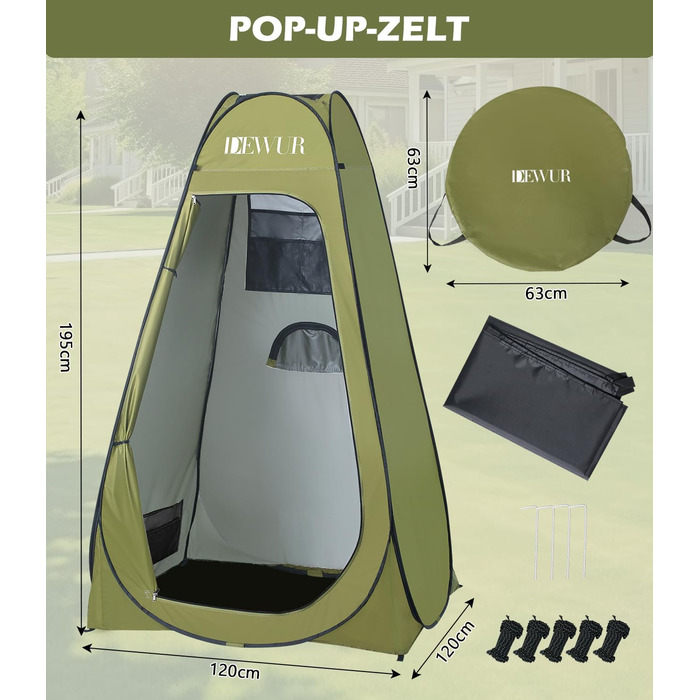 Camping Privacy Tent with Shower - Pop Up Changing Room & Toilet Shelter - UV 50+ Protection - Portable Outdoor WC Tent for Camping & Beach - Includes Carry Bag