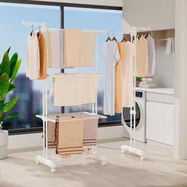 Сушарка для білизни Oak & Tea Turm, 83-200 см, з висувними крилами, XXL, 4 яруси, з колесами, для дому та вулиці, біла