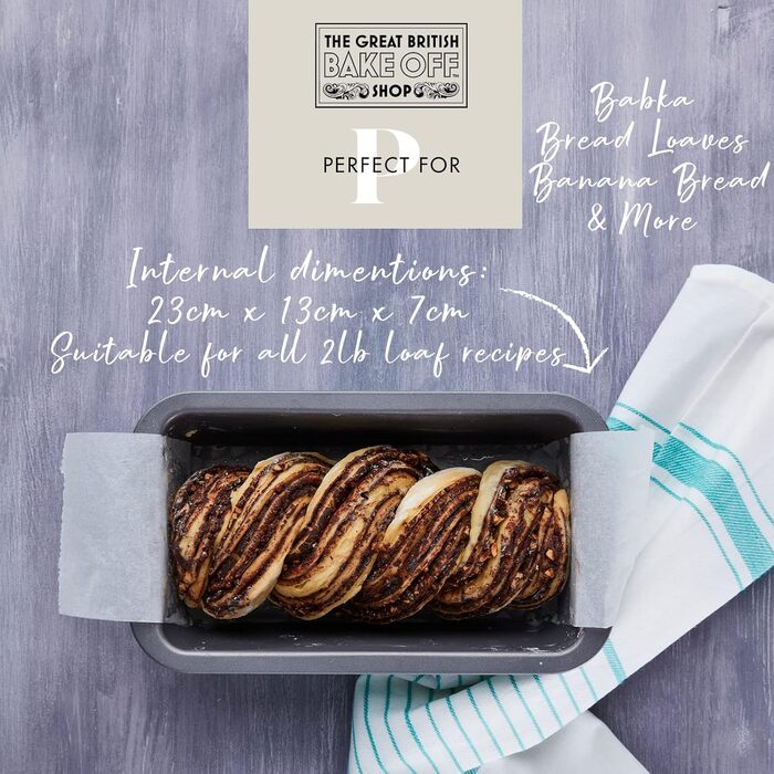 The Great British Bake Off Loaf Tin for Baking, 900g Capacity, for Bananas, White and Seeded Breads, Official GBBO Logo, Non-Stick Carbon Steel, Delicate Egg Blue, 23 x 13 x 7 cm