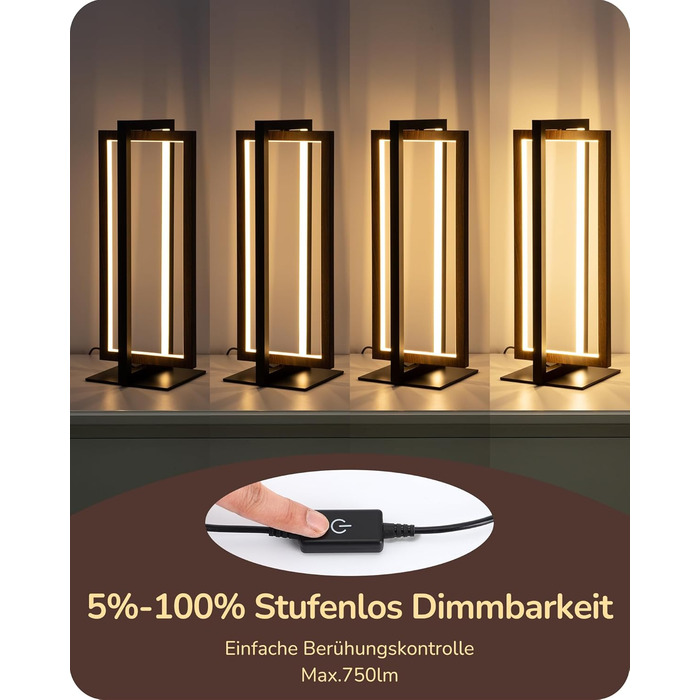 LED настільна лампа EDISHINE з дерева, торкання, регулювання яскравості та функція пам'яті, 3 колірні температури, 350 люмен, сучасна лампа для вітальні, офісу, подарунок (горіх, сучасний стиль)