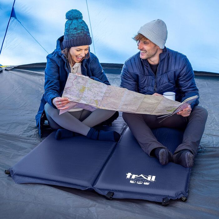 Надувна ізольована килимок/матрац для кемпінгу на двох осіб, 5 см, блакитний