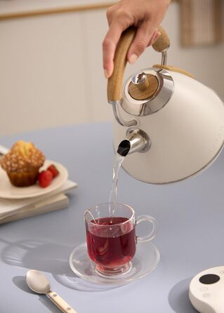 Електричний чайник RETRO PRO з регулюванням температури, 1 л / Автоматичне відключення, швидке кип'ятіння, неслизька підставка, прозоре вікно, 1200W (1 л, кремовий)