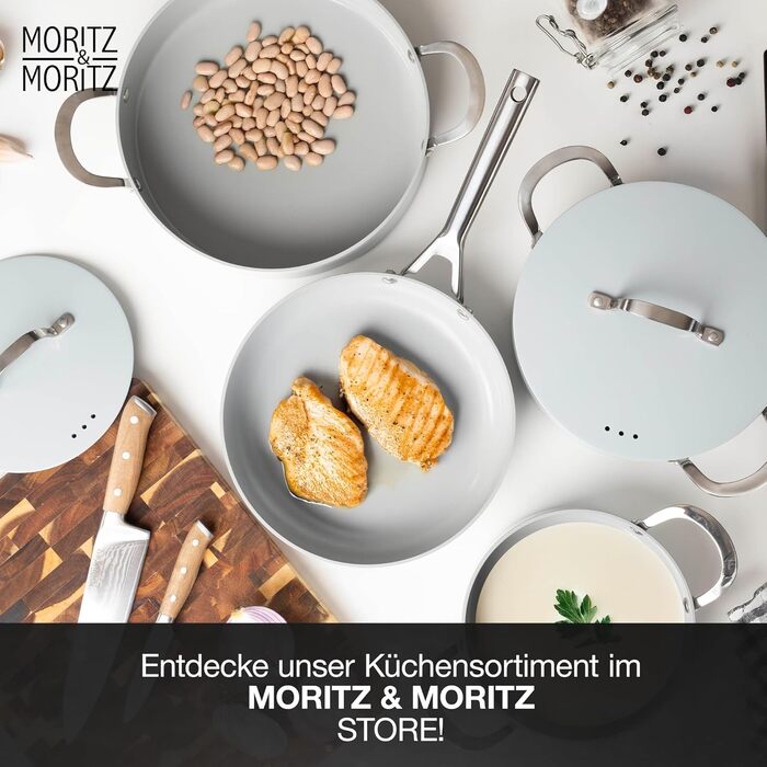 Moritz & Moritz 7-Piece Aluminum Cookware Set with Lids, Induction Compatible - 2x Saucepan with Lid, 1x Serving Pan with Lid, and 1x Frying Pan, Induction Cookware Set for All Cooktops, Grey