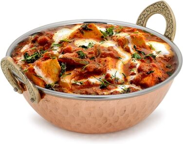 Zap Impex Traditional Indian Serving Bowl Copper Stainless Steel Hammered Karahi Indian Dishes and Portion Curry Serving Dishware for Household and Kitchen (15 cm) 400 ml 4-Piece Set