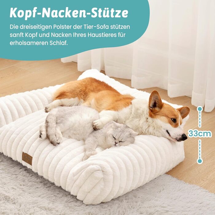 Килимок для котів XL, кремовий, 80x60x33 см - м'яке ліжко-софа для котів та собак