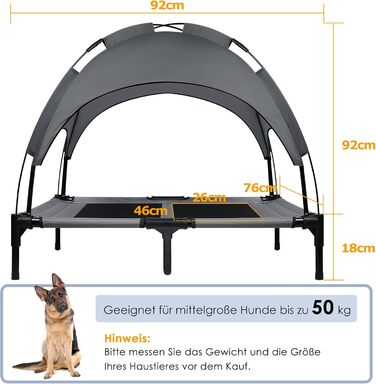 Підвищене ліжко для собак з балдахіном, ліжко для домашніх тварин Outdoor для кемпінгу, пляжу. Ліжко для собак з водонепроникним дахом, диван для собак з дихаючою сіткою. Розмір XL - 122 x 92 x 102 см (L-92 x 76 x 92 см)
