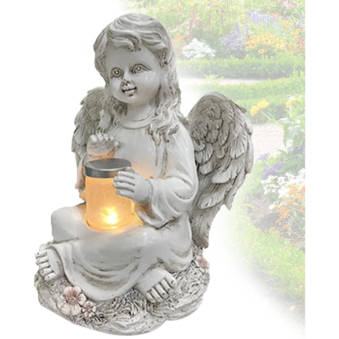 Tuzsocr Angel Garden Figurines Solar Stake Lights for Outdoors, Weatherproof Grave Decorations for Cemetery Outdoor Garden Decor