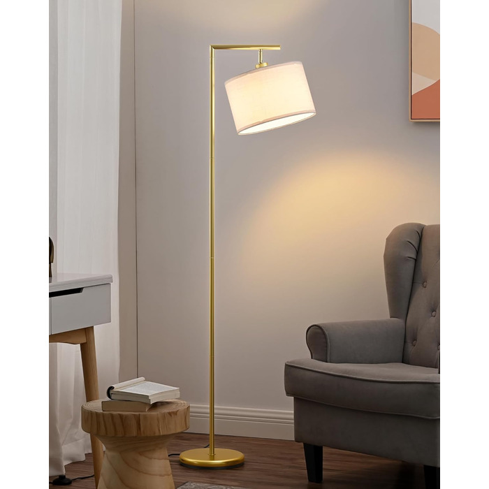 Стійка лампа EDISHINE для вітальні 160 см, аркова лампа сучасного дизайну з регульованим бежевим абажуром з льону, LED E27 лампочка в комплекті, настільна лампа для спальні, дитячої кімнати (Золота)