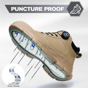 Черевики безпеки чоловічі/жіночі: легкі, водонепроникні робочі черевики з металевим капом та поворотним затвором (43 EU, Коричневий)