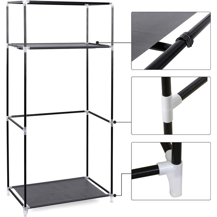 SONGMICS Fabric Clothes Closet, Foldable, with Clothes Rod, Simple Clothes Rack, Toy, Shoe, Bag Organizer, Living Room, Bedroom, Wardrobe, 75 x 45 x 160 cm, Grey