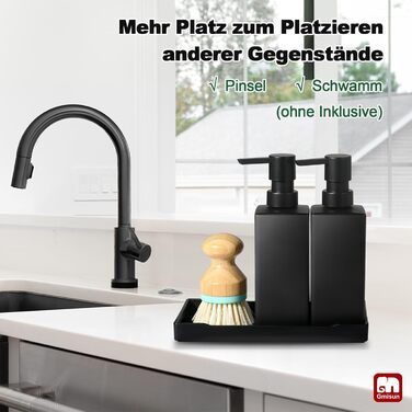 Диспенсер для мила GMISUN чорний скляний 350 мл для кухні та ванної кімнати з піддоном та водонепроникними етикетками