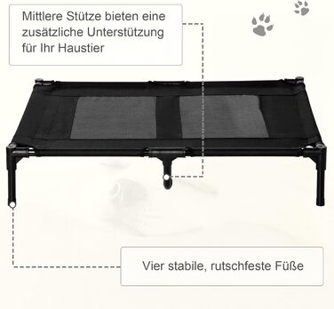 Лежанка для собак PawHut Outdoor, піднята лежанка з дихаючою сіткою, для малих та середніх собак, 91 x 69 x 29 см (Чорний)