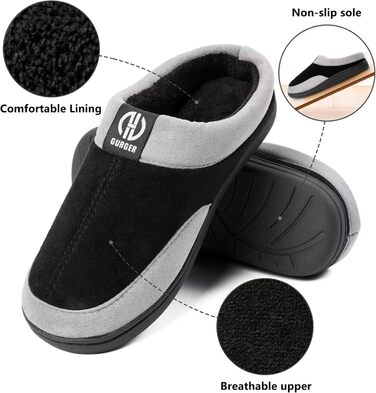 Чоловічі халапи з піною Memory Foam, антиковзкі тапочки для дому та вулиці, розмір 40-51, 44/45 EU, чорний