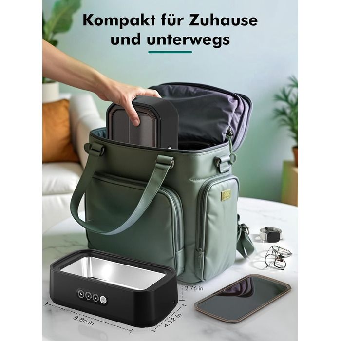 Ультразвукова мийка для ювелірних виробів та окулярів, 650 мл, 48 кГц, глибоке очищення 360°, чорний колір