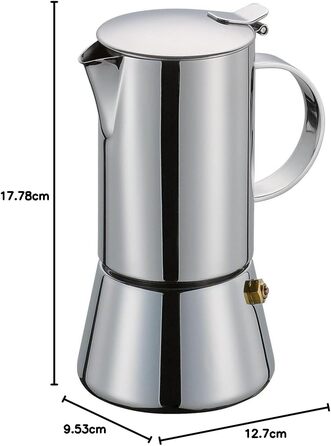 Cilio AIDA Espresso Maker 4 Cups | Polished Stainless Steel | Suitable for all stovetops, including induction | Ø 9cm, H:17.5cm | Italian Coffee Machine | Cafetera Polished Stainless Steel 4 Cups