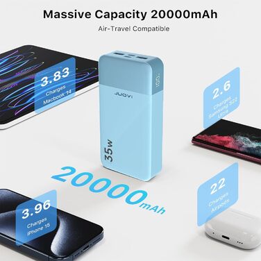 Power Bank JUOVI J2651, 20000mAh, 35W, USB-C, QC3.0+PD3.0, для смартфонів, планшетів та навушників (блакитний)