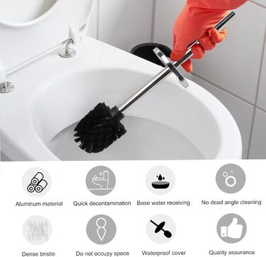 EXLECO Щітка для унітазу з нержавіючої сталі з запасним наконечником, підставка, комплект для ванної кімнати, золота