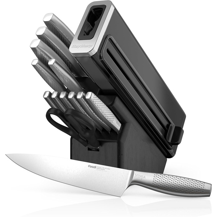 Набір ножів Ninja Foodi StaySharp Deluxe, 14 предметів з точилкою, K32014EUUK, з дерев'яною ручкою