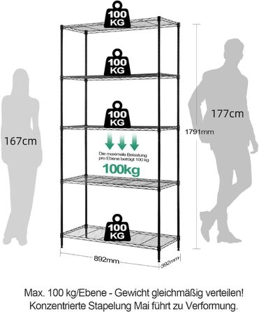 Nilpferd® Metal Wire Shelving Unit - 5 Shelves (89x39x179cm)