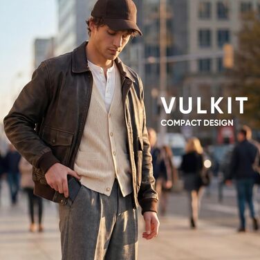 Гаманець-картхолдер VULKIT шкіряний RFID захист, автоматичний механізм для візиток та карток, темно-синій