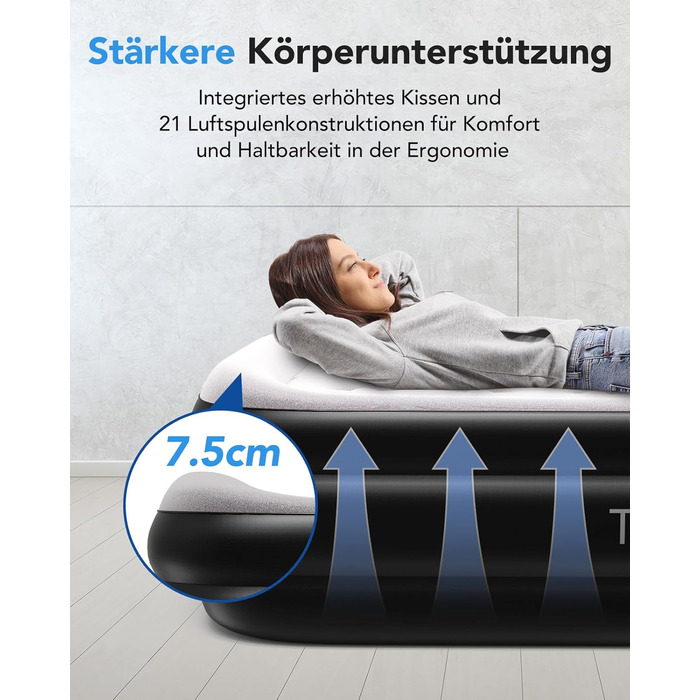 Надувний матрац односпальний з електричним насосом (Чорний, Twin)